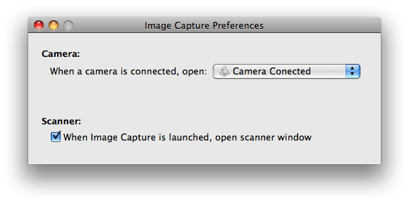 Image Capture Preferences window